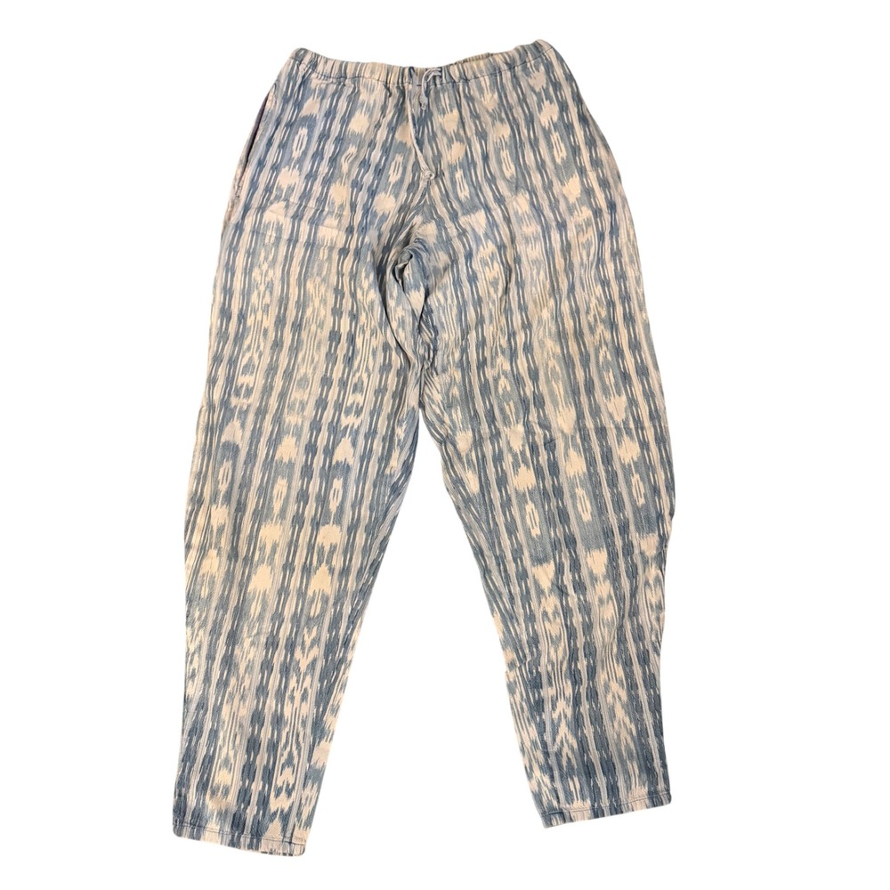 Artesania Ikat Pants Unisex Large Blue White Drawstring Cotton Boho Guatemala